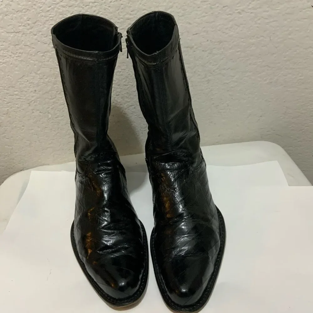 Belvedere Studio Men’s Boots Genuine Eel Skin Black Western Zip Size 13